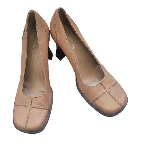 Amanda Smith Square Toe Wedge Heels Size 7.5 Tan - Picture 1 of 6